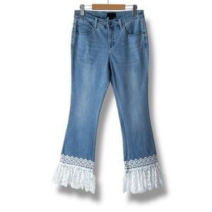 Eric Medium Blue Denim Lace Bottom Flare Jeans Size 6